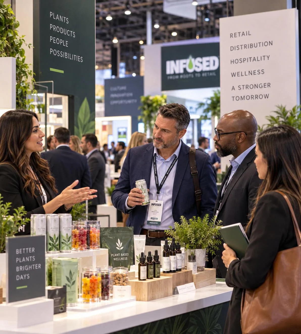 Retail and wholesale buyers meeting with an infused-products exhibitor