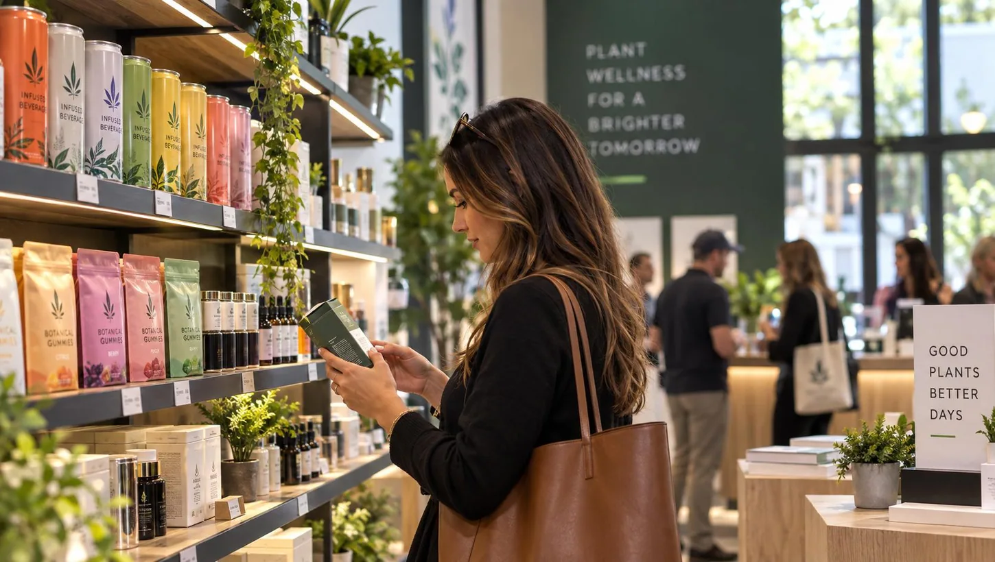 Shopper viewing packaged infused products on retail shelves